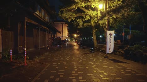 Empty-Street-in-Japanese-Seaside-Town-at-Night,-Peaceful-and-Calm