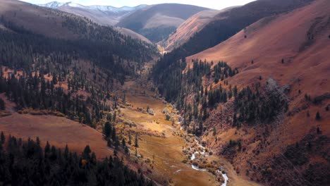 Aerial-View-Of-River-Flowing-In-The-Mountain-Valley