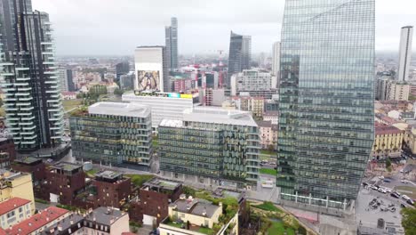 Modern-glass-buildings-of-Vaserine-district-in-Milan,-aerial-view