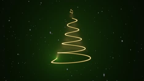 Luces-Animadas-Del-árbol-De-Navidad-Con-Un-Fondo-Verde-Y-Superposición-De-Nieve.