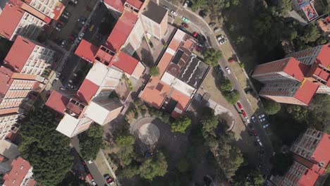 Aerial-view-of-roofstop-residential-complexes,-southern-part-of-Mexico-City,-Copilco-University-Coyoacan