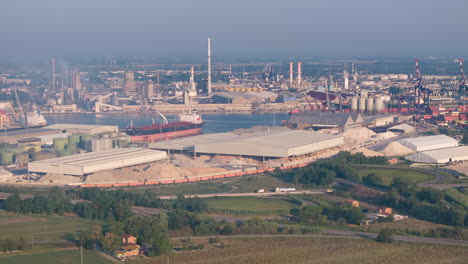 Aerial-shot-of-the-petrochemical-plant-and-oil-refinery-time-lapse-shot-at-30-fps