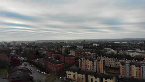 Panoramic-View-of-Glasgow's-residential-apartments-in-urban-area-on-a-Cloudy-Day-in-Scotland,-United-Kingdom