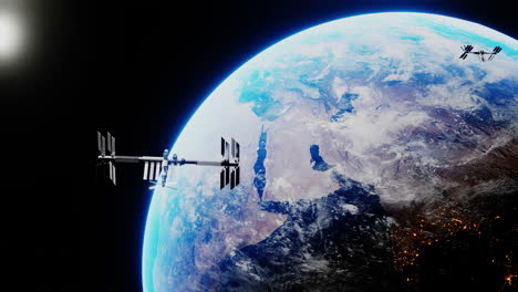 Transbordador-Espacial-Y-Estación-Espacial-En-órbita-Alrededor-De-La-Tierra.
