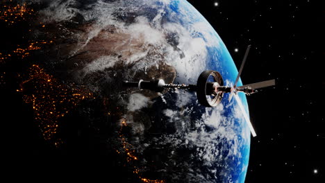 Wissenschaftliches-Raumschiff,-Das-über-Der-Erde-Schwebt