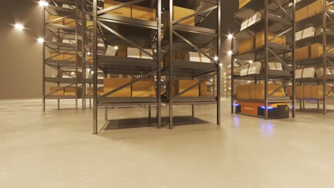 Animation-with-warehouse-industry-autonomic-robots-carrying-a-shelves-with-cardboard-boxes.-Fully-automatic-unmanned-system-of-cargo-distribution.-Computer-coordinated-efficient-logistic-process.-4K.