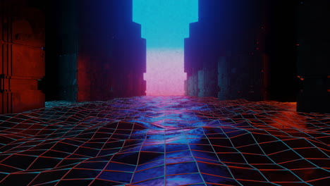 Retro-abstrakter-Futuristischer-Abstrakter-Tunnel-Im-Cyberspace