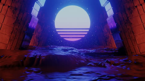 Cyberspace-tunnel-with-rocks-and-sun