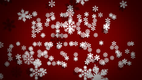 Schöne-Ferien!-Cartoon-Konzept-Mit-Dem-Dekorativen-Motiv-Herunterfallender-Weißer-Schneeflocken,-Die-Ein-Grafisches-Muster-Des-Wortes-„Frohe-Weihnachten“-Auf-Dem-Roten-Hintergrund-Erzeugen.