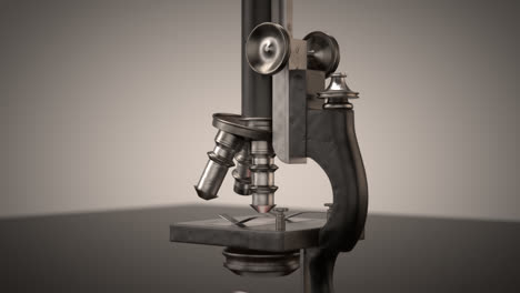 Medical-and-biology-concept.-An-old,-vintage-microscope-in-the-laboratory.-Professional-scientific-equipment-with-macro-lenses-used-to-study,-test-and-analyze-microbes,-bacteria-and-cells.