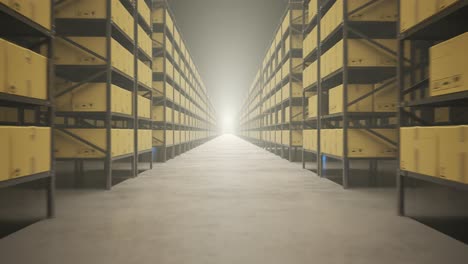 Animation-with-warehouse-industry-autonomic-robots-carrying-a-shelves-with-cardboard-boxes.-Fully-automatic-unmanned-system-of-cargo-distribution.-Computer-coordinated-efficient-logistic-process.-4K.