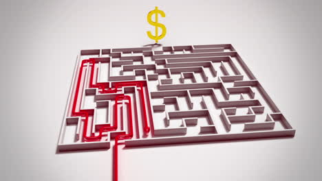 Finding-a-route-to-money-in-a-complex-labyrinth.-A-conceptual-animation-showing-that-the-way-to-realize-financial-dreams-is-curvy-and-complicated,-but-the-patience-helps-to-reach-targets.-HD
