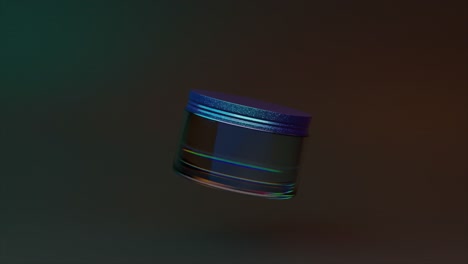 Kosmetikdose-In-3D-Animation-Mit-Holografischem-Glanz,-Die-Vor-Einem-Stimmungsvollen-Hintergrund-Mit-Farbverlauf-Schwebt