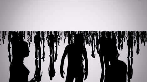 Silhouettes-of-a-crowd-of-people-spread-out-over-a-reflective-blue-surface-past-a-bright-background.-Conceptual-animation-showing-the-everyday-struggle-and-stressful-situations-in-public-relations.
