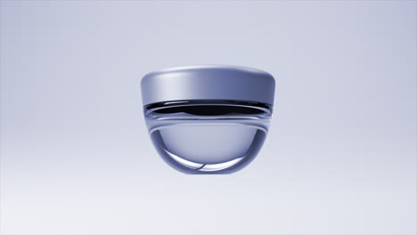 Minimalist-cosmetic-cream-jar-in-3D-animation,-featuring-a-smooth-matte-finish-and-elegant-clear-base-on-a-soft-gradient.