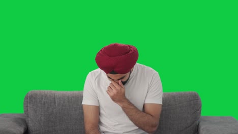 Sikh-Indianer,-Der-Unter-Erkältung-Und-Husten-Leidet,-Grüner-Bildschirm