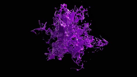 Purple-liquid-explosion-in-3D-animation,-capturing-a-high-detail,-dynamic-splash-against-a-stark-black-background.