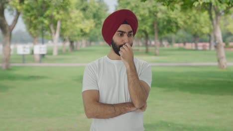 Deprimierter-Sikh-Indianer-Denkt-Im-Park-Nach