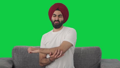 Kranker-Sikh-Indianer,-Der-Unter-Rückenschmerzen-Leidet,-Grüner-Bildschirm
