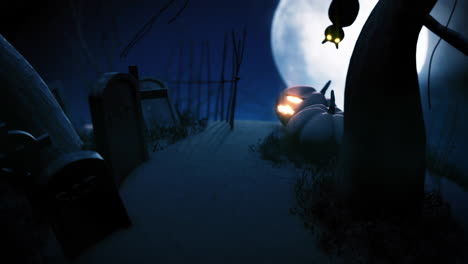 Night-Halloween-BackgroundNight-Halloween-Background-with-pumpkin-ghost-and-grave-in-the-cemetery-night-scene-looped-for-for-your-halloween-projects.4K-UHD-,-25-fps