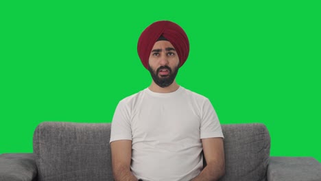 Kranker-Sikh-Indianer,-Der-An-Erkältung-Und-Husten-Leidet,-Grüner-Bildschirm