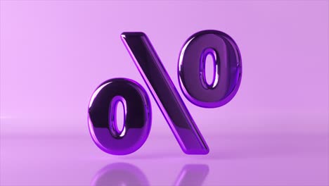Gleaming-purple-percentage-symbols-in-3D-animation,-featuring-reflective-surfaces-and-a-minimalist-lilac-backdrop.
