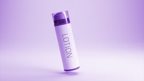 Chic-lotion-bottle-in-3D-animation-with-a-smooth,-matte-finish-and-a-touch-of-purple,-set-against-a-matching-lavender-background.