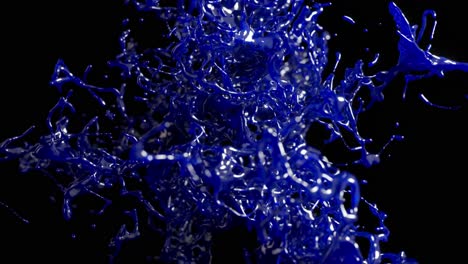 Blue-liquid-tendrils-in-3D-animation,-twisting-in-a-chaotic-dance,-illuminated-with-vibrant-pink-and-blue-highlights