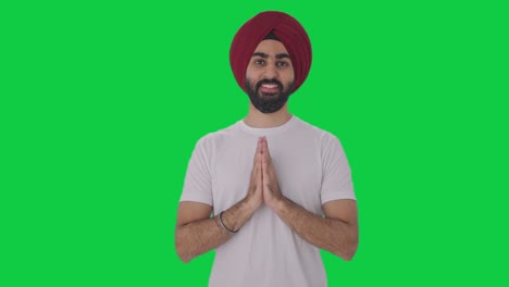Fröhlicher-Sikh-Indianer-Grüßt-Und-Macht-Namaste-Auf-Grünem-Bildschirm