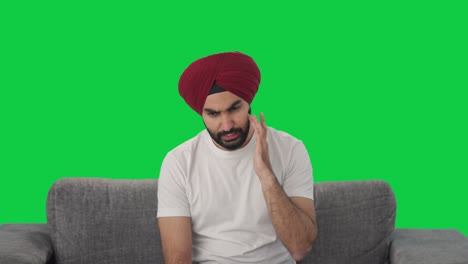 Kranker-Sikh-Indianer,-Der-Unter-Zahnschmerzen-Leidet,-Grüner-Bildschirm