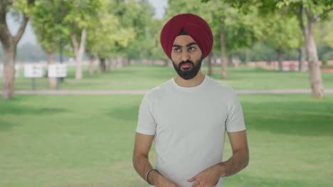 Frustrierter-Sikh-Indianer,-Der-Eine-Mücke-Im-Park-Fliegt