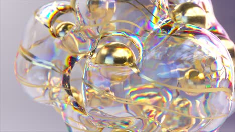 Abstract-translucent-bubble-cluster-with-golden-cores,-3D-animation