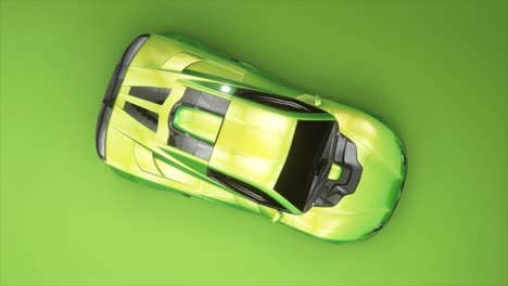 Green-supercar-with-fluid-design-lines-in-3D-animation,-presenting-a-high-gloss-finish-and-dynamic-stance.
