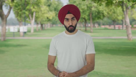 Ernsthafter-Sikh-Indianer,-Der-Im-Park-Spricht