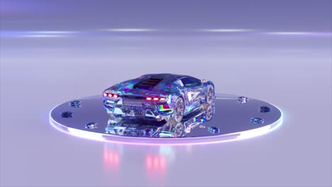Abstraktes-Konzept.-Die-Diamantmaschine-Wird-Automatisch-Aus-Teilen-Zusammengesetzt-Und-Dreht-Sich-Auf-Einer-Glänzenden-Plattform.-Rosa-Neonfarbe.-3D-Animation.