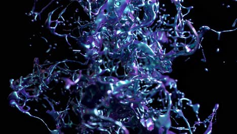 Abstrakter-Flüssigkeitsspritzer-In-3D-Animation-Mit-Schillernden-Farbtönen-Und-Dynamischer-Flüssigkeitsbewegung-Vor-Dunklem-Hintergrund.
