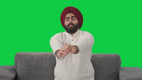 Müder-Und-Schläfriger-Sikh-Indianer,-Grüner-Bildschirm