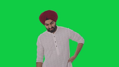 Kranker-Sikh-Indianer,-Der-Unter-Rückenschmerzen-Leidet,-Grüner-Bildschirm