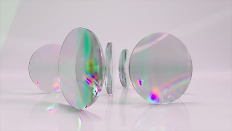 Abstract-Concept-Transparent-Round-Flat-Lenses-Rotate-on-a-Light-Background-Light-Refraction-3D
