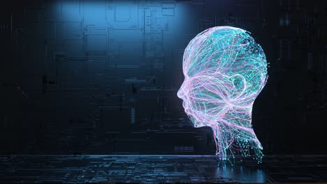 The-Neural-Connection-Creates-the-Silhouette-of-a-Human-Head-Glowing-Particles-AI-Blue-Neon-Color-3d