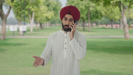 Wütender-Sikh-Indianer,-Der-Im-Park-Jemanden-Am-Telefon-Anschreit