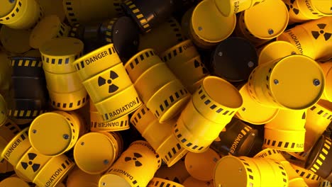Mülldeponie-Aus-Gelben-Und-Schwarzen-Fässern-Mit-Nuklearem-Radioaktivem-Abfall,-Gefahr-Einer-Strahlenkontamination