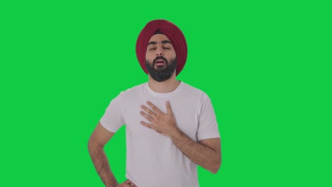 Kranker-Sikh-Indianer,-Der-An-Erkältung-Und-Husten-Leidet,-Grüner-Bildschirm