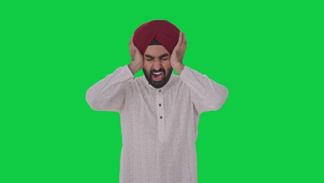 Frustrado-Hombre-Indio-Sikh-Gritando-Pantalla-Verde