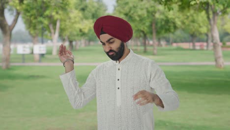 Frustrierter-Sikh-Indianer,-Der-Eine-Mücke-Im-Park-Fliegt
