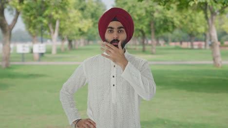 Verärgerter-Sikh-Indianer,-Der-Im-Park-Eine-Schockierende-Nachricht-Erhält