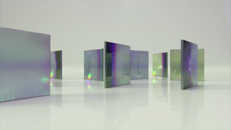 Bunte,-Durchscheinende-Glasblöcke-Drehen-Und-Drehen-Sich-Auf-Weißen-Hintergrundlinsen,-3D-Animation-Von