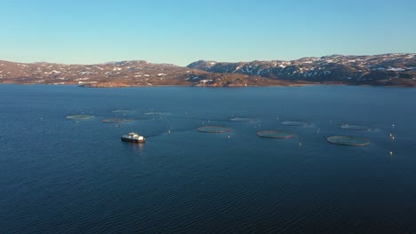 Aerial-footage-Farm-salmon-fishing-in-Norway