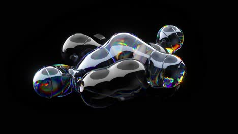 Flüssiges-Neongel-Bewegt-Sich-Und-Teilt-Sich-In-Blasen-Auf-Dunklem-Hintergrund.-Werbung-Für-3D-Animation-Aus-Metall