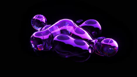 Flüssiges-Neongel-Bewegt-Sich-Und-Teilt-Sich-In-Blasen-Auf-Dunklem-Hintergrund.-Werbung-Für-3D-Animation-Aus-Metall